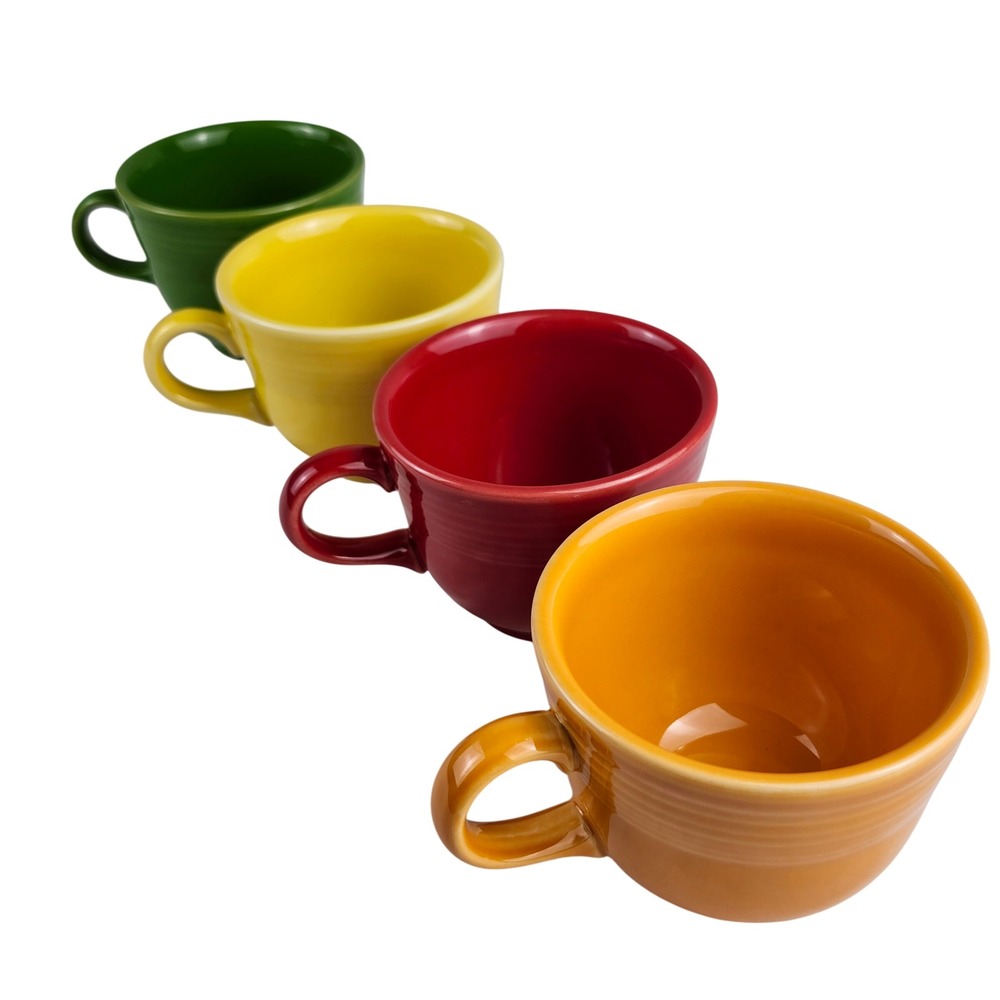 Fiesta Set of 4 Ceramic Coffee Mugs With Handles USA Green Yellow Red Orange MCM